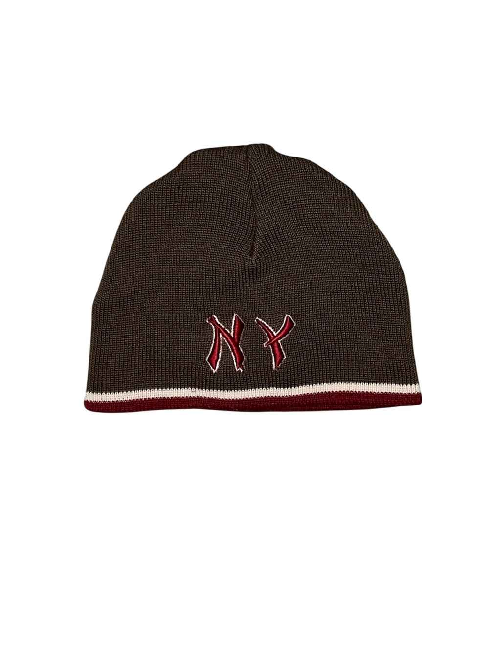 Vintage NY Brown, Red And White Beanie Hat Unisex Streetwear Casual Stylish